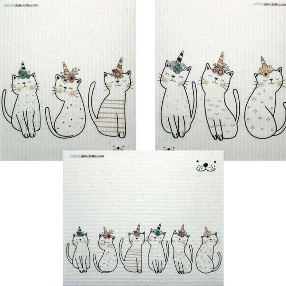 Swedish Dishcloth Set of 3 Cloths (Mixed Caticorn) Paper Towel Replacements | Swededishcloths | ECO Friendly Reusable Sponge Cloths