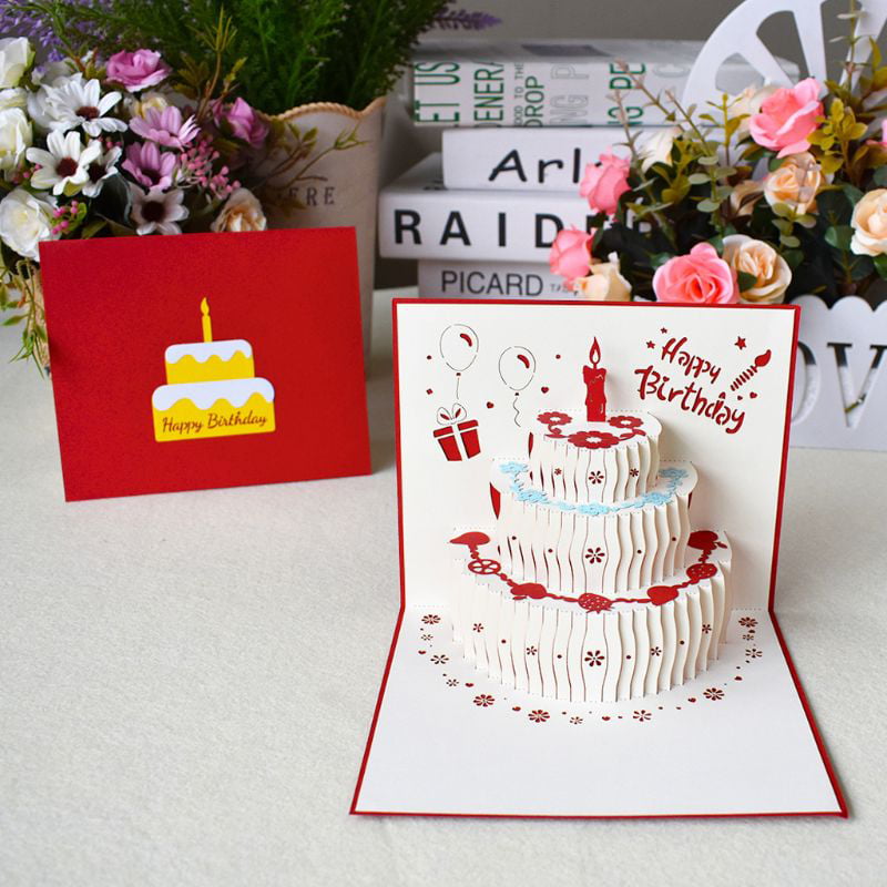 Birthday Cake Pop-up Cards 3d Greeting Card Gift Happy Birthday Party Invitation 