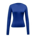 thumbnail image 4 of larppty Womens Long Sleeve Stretch Crewneck Ribbed T-Shirt Fitted Casual Basic Tops Blue, M, 4 of 4