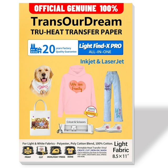 TransOurDream 50 Printable Iron on Transfer Paper for Light Fabrics