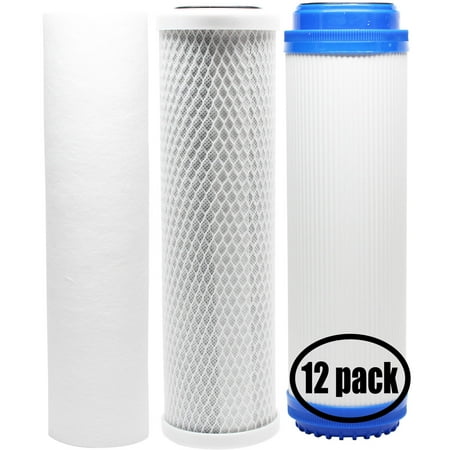 

12-Pack Replacement for Filter Kit for H2O Distributors H2O-RUS-300-I RO System - Includes Carbon Block Filter PP Sediment Filter & GAC Filter - Denali Pure Brand