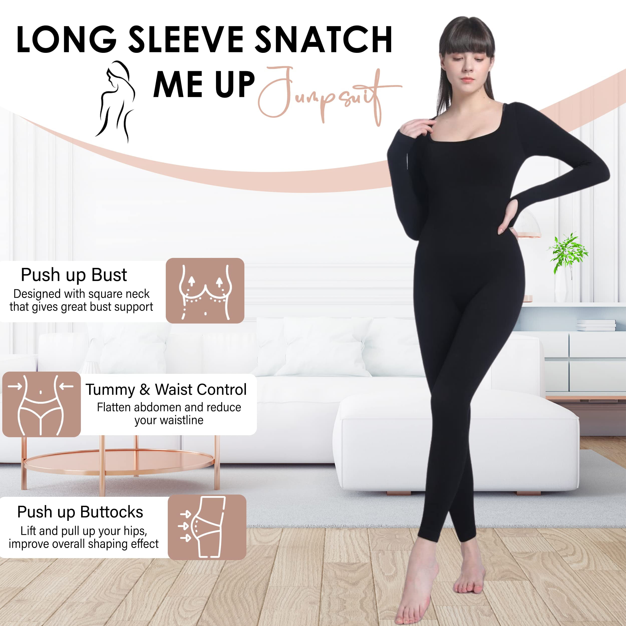 Jumpsuits for Women Tummy Control Long Sleeve Body Sculpting Full