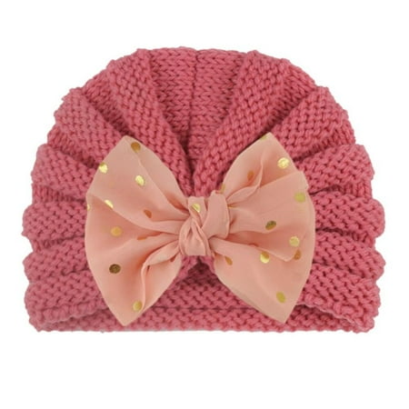 

Merotable Kids Baby Muslin Knitted Hat Children Elastic Headband Mommy Daughter Bow Knot Caps Print Hair Infant Accessories