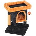 thumbnail image 4 of Yaheetech 23.5″ H 2-Level Small Cat Tree with Wide Perch, Cozy Cat Condo and Sisal Scratching Posts, Black/Pumpkin Orange, 4 of 7