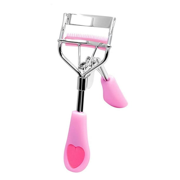 Rizador de pestañas de acero inoxidable con cepillo, rímel, mufla, accesorio para pestañas postizas, la mejor herramienta profesional para rizos de pestañas, mango rosa, corazón rosa oso de fresa Electrónica
