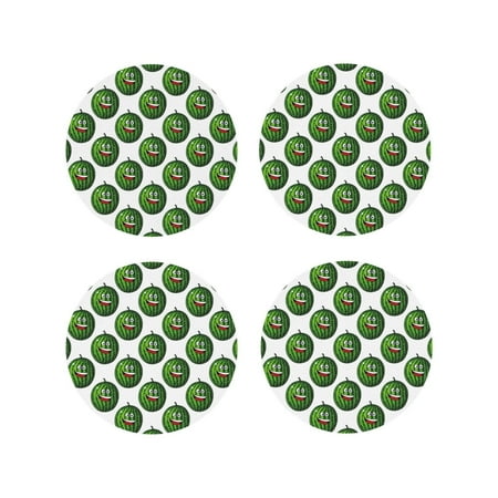 

Fuzoiu Happy Watermelon Print Leather Coasters Set Drink Coasters Set of 4 for Tabletop Protection Durable PVC Coasters Home Décor and Housewarming Gift-Round Shape
