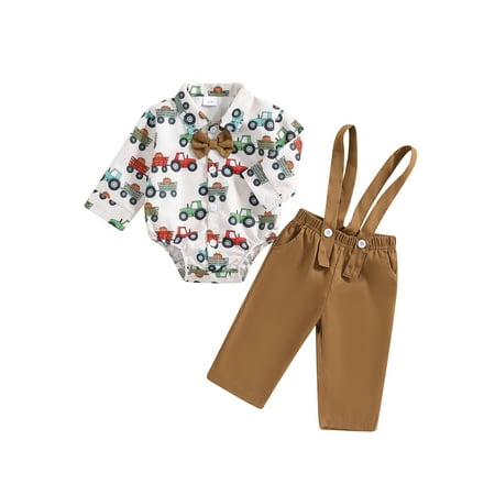 

Baby Boys Halloween Outfits Pumpkin Truck Print Rompers Pants
