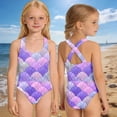 thumbnail image 2 of LIIPEE Girls One-Piece Swimsuits Casual Summer Stretch Crisscross Backless Fashion Sea Shell Graphic Printed Swimwear Kids Children Pool Party Swimming Comfortable Cute Beachwear,13-14 Years, 2 of 3