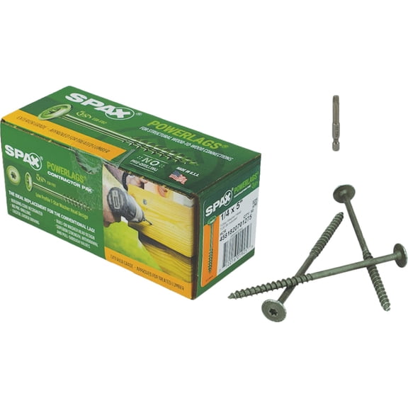 SPAX PowerLags Structural Screw - Lag, T-30 Washer Head, Steel - 50 Pack, 1/4 x 5 In