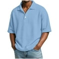 thumbnail image 3 of Afuyipoi Men's Waffle Knit Polo Shirts, Short Sleeve Button Down Collar Casual Shirt Top Light Blue Size L, 3 of 10