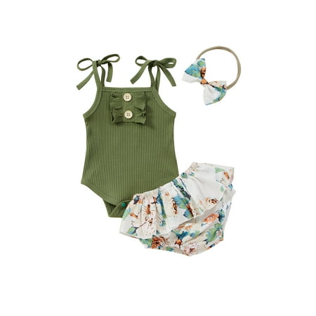 

Xingqing Baby Girl’s Suspender Jumpsuit and Flower Shorts with Headband