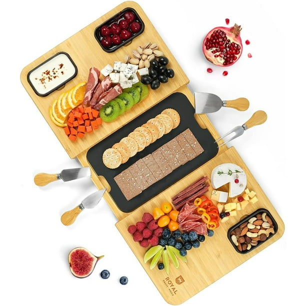 Extra Large Bamboo Cheese Board Set with Utensils, Bowls,