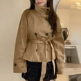 thumbnail image 4 of WTOBBY Women's Double-Breasted Trench Coat, Stand Collar with Belted Waist, Short Length Fashion Jacket, Elegant Outerwear, Perfect for Fall and Spring Seasons,Khaki M, 4 of 5