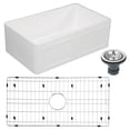 thumbnail image 6 of Gourmetier KGKFA331810DS Arcticstone 33-Inch Solid Surface White Stone Apron-Front Single Bowl Farmhouse Kitchen Sink with Strainer and Grid in Matte White/Brushed, 6 of 7