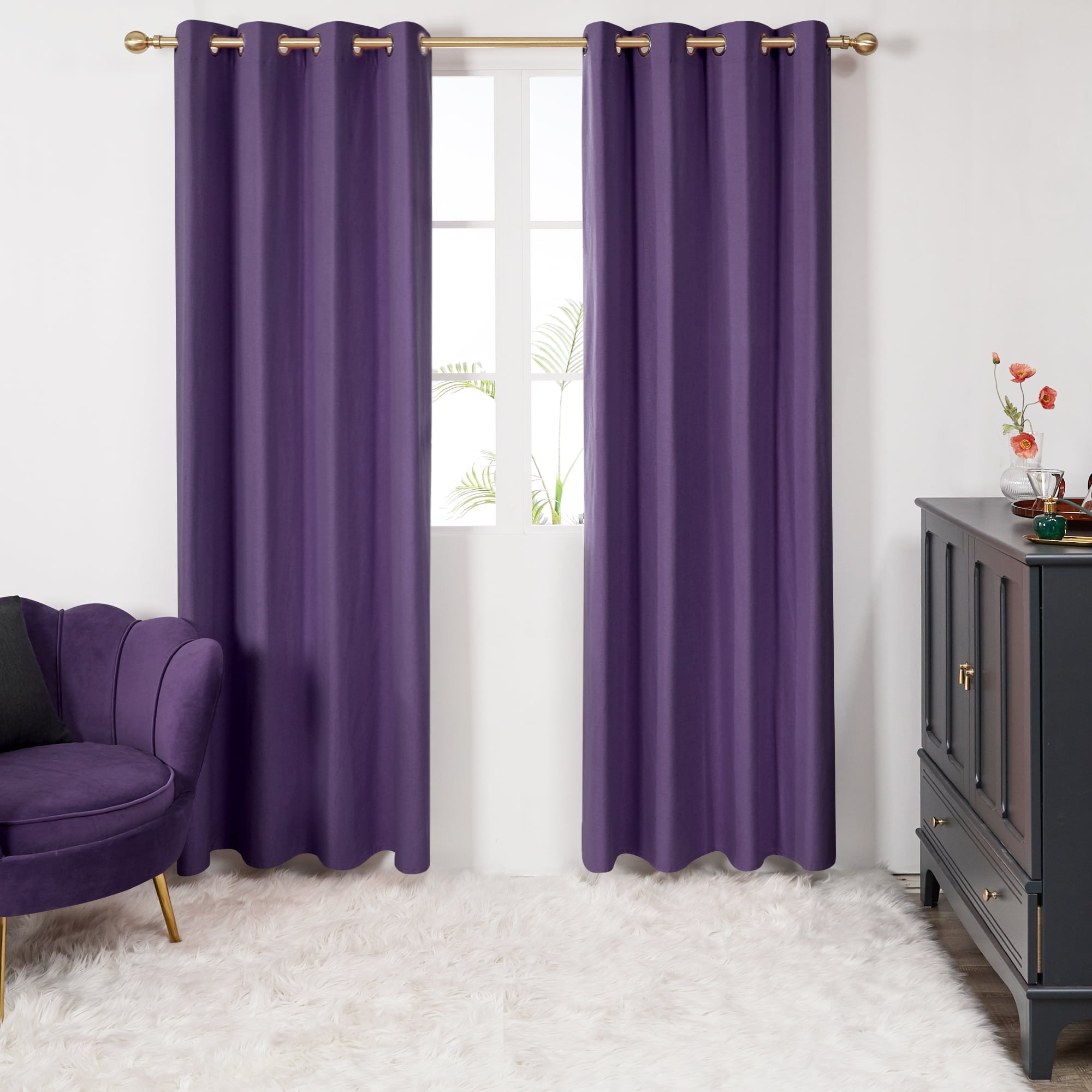 Deconovo 100% Blackout Curtains 84" Long for Bedroom Full Room Darkening Grommet Curtains, 52 x 84" Purple Grape, Set of 2