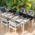 thumbnail image 2 of Black Christmas Table Cloths for 5 Foot Rectangle Tables, Snowman Xmas Tree Snowflake Winter Patio Waterproof Elastic Fitted Tablecloths, Washable Rectangular Table Cover for Camping, 2 of 8