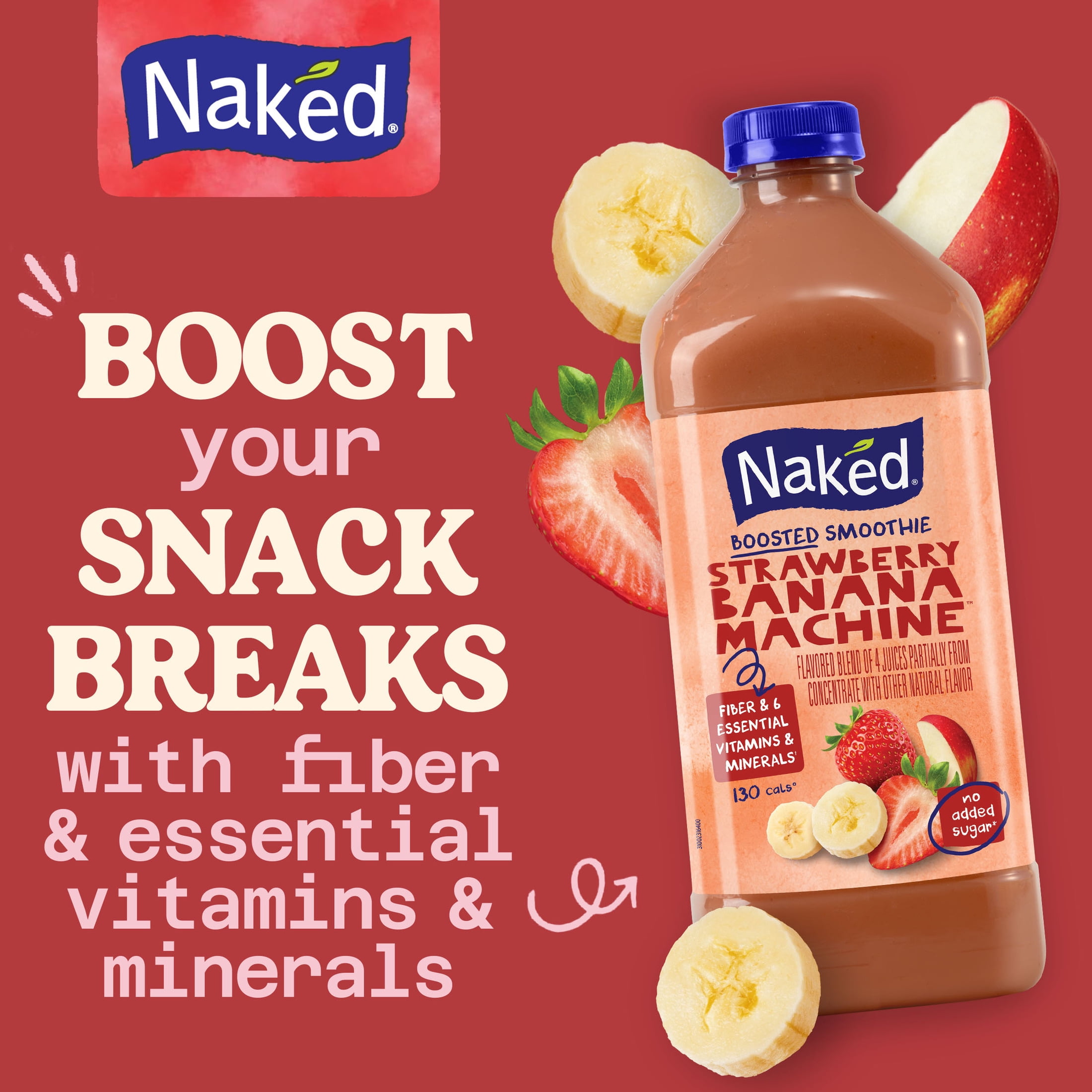 (3 pack) Naked Boosted Smoothie Strawberry Banana Machine, 64 fl oz Bottle