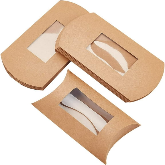 20pcs 6.8x3.9x1.5 Inches Brown Kraft Pillow Boxes Paper Window Box