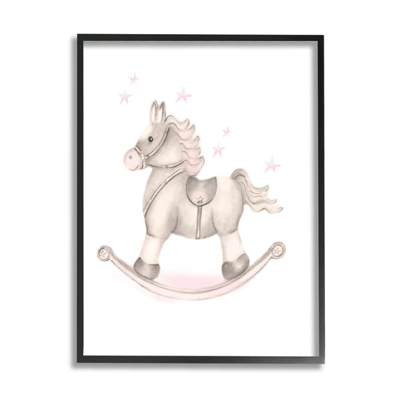 Stupell Industries Pink Rocking Horse Kids Nursery Toy Illustration Graphic Art Black Framed Art Print Wall Art, Design by Studio Q