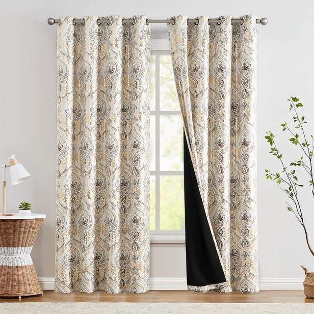Cortinas opacas Jinchan, lámina dorada, damasco, 214 cm, para dormitorio