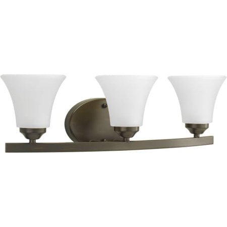 Progress Lighting Adorn Collection 3-Light Bath Fixture, Steel, Antique Bronze, Etched Glass Shade