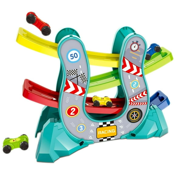 Car Ramp Toy for 1 2 3 Year Old Boy Gifts Toddler Race Track Toy with 4 Racer Cars for Kids Birthday Gift