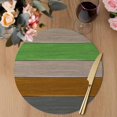 thumbnail image 3 of Gray Brown Green Round 13 Inch Placemats Set of 8, Retro Farmhouse Gradient Wood HeatResistant Non Slip Place Mats for Dining Table, Wipeable Braided Kitchen Table Mats for Housewarming, 3 of 9