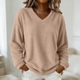 thumbnail image 2 of Yievot Women's Fleece Sweatshirts V Neck Long Sleeve Fall Top Solid Color Casual Warm Tunic Tops, 2 of 9