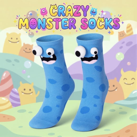 Kids Monster Socks with 3D Eyes - Crazy Silly Funny Crew Socks, Colorful Wacky Socks for Children, Perfect for White Elephant Stocking Stuffers 4-12