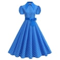 thumbnail image 2 of FRSASU Women's Tea Party Collar Short Sleeve Dress Retro Style Rockabilly Polka Dot Vintage Swing Dress Blue, 2 of 5