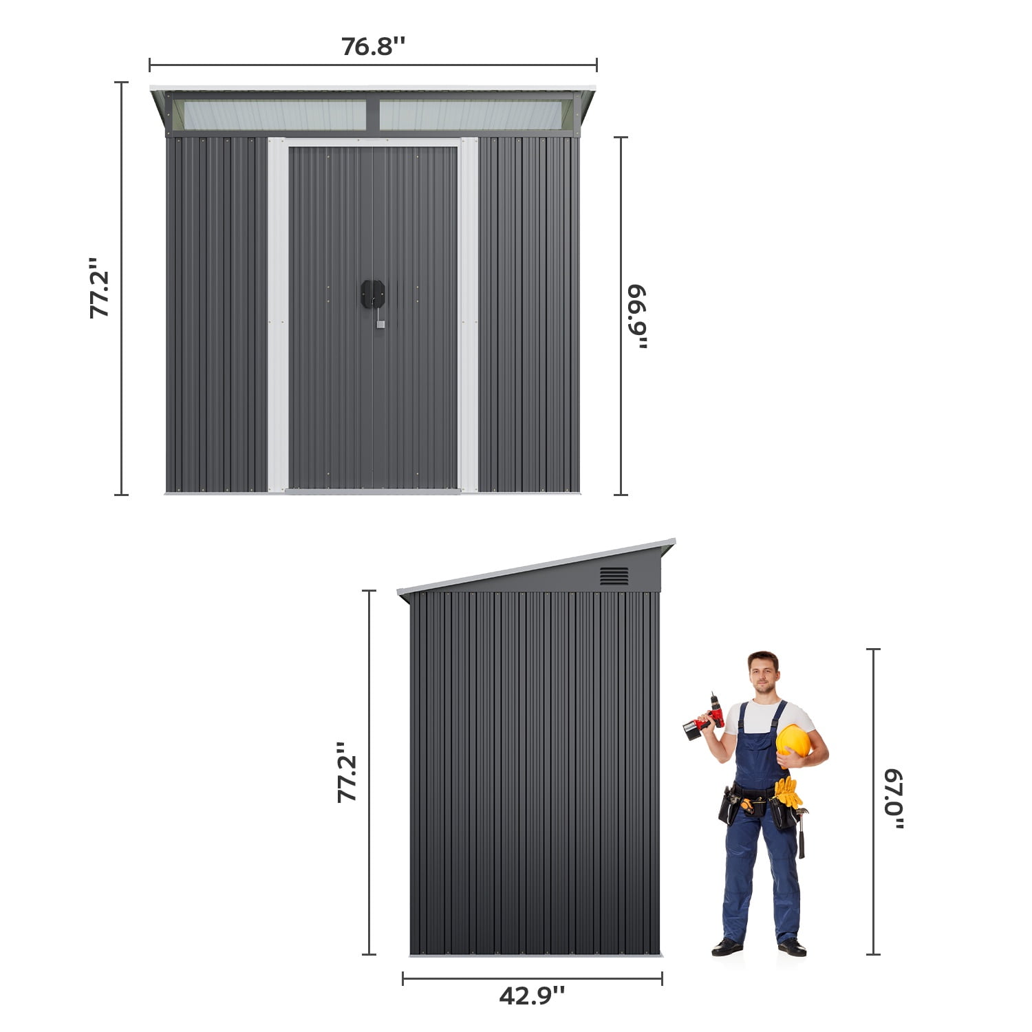 Asofer 6'x4' Outdoor Storage Shed with Sliding Lockable Doors, Transparent Panel Windows, Versatile Tool Bike Shed for Backyard, Patio, Gray
