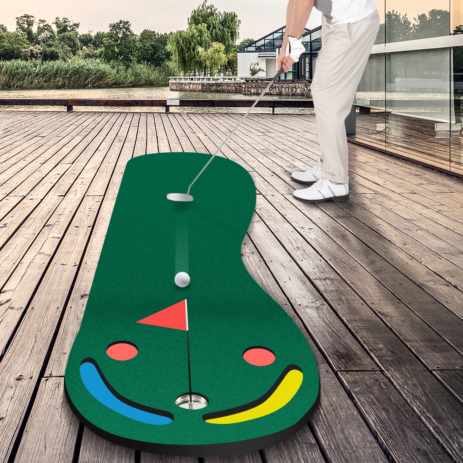 Costway 9.8FT X 3FT Par 3 Holes Golf Putting Green Mat Set for Indoor & Outdoor Practice