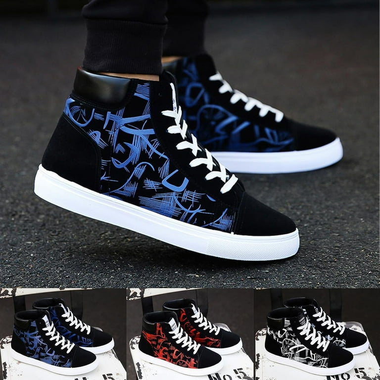 Canvas High Tops Walking Shoes Slip On Ankle Support Flat Sneaker for Men Casual High Top Non Slip Tennis Shoes Walmart