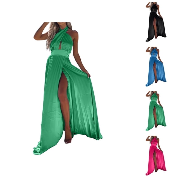 Elegant Dresses for Women Midi Dresses for Women Daily Slim Shift Dress Long Dress Sleeveless Cold Shoulder Solid&Print Split Hem Drawstring Casual Dress