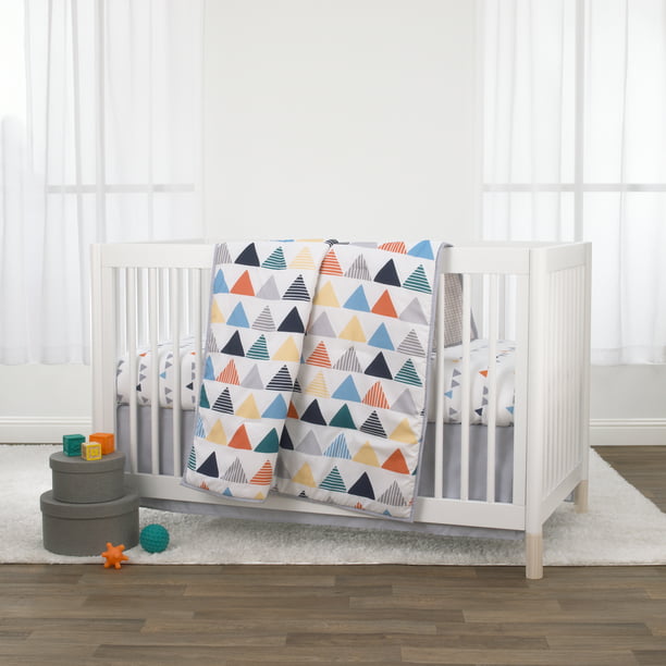 Little Love By Nojo Uni Triangles 3, Gray And Yellow Baby Bedding Sets