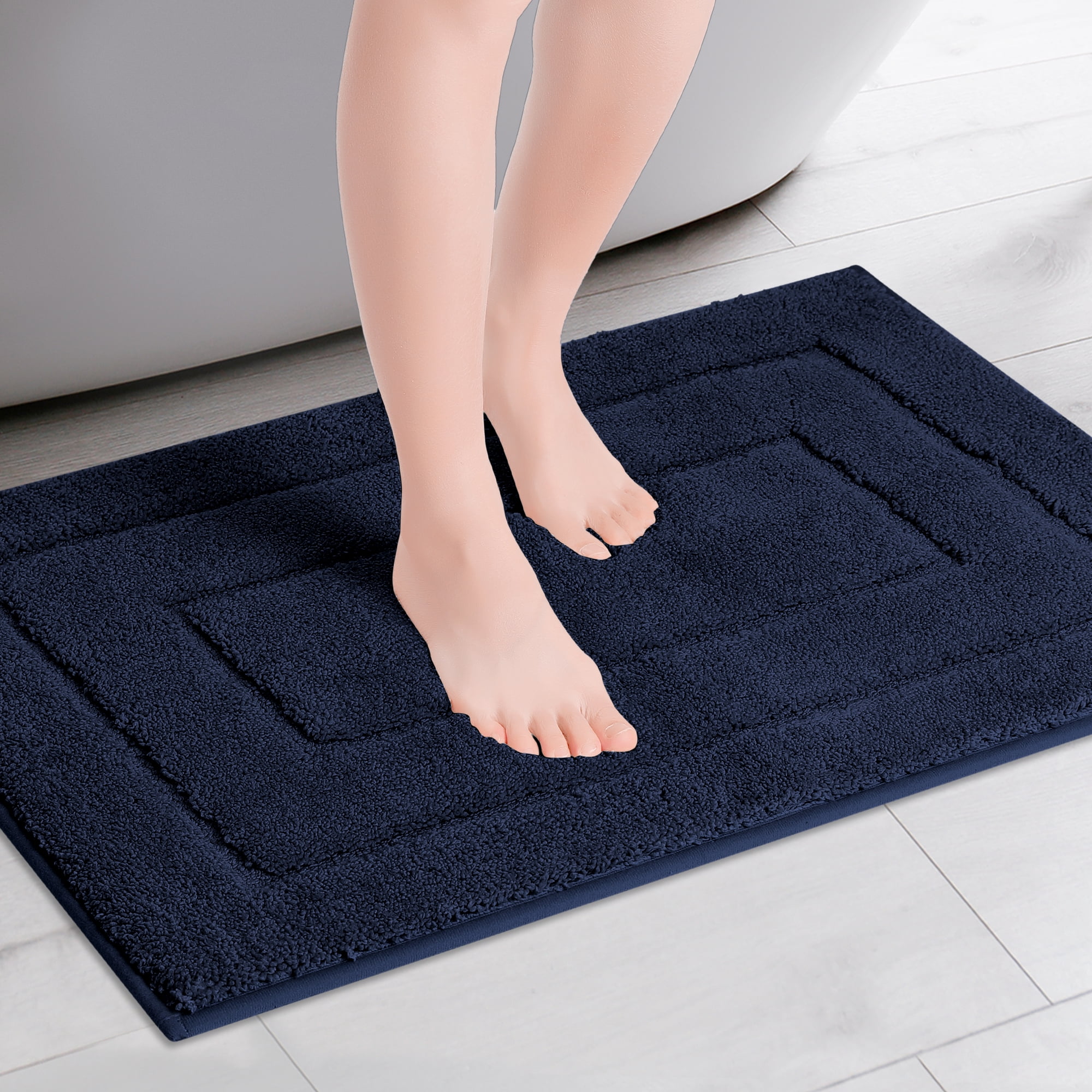 Unique Bargains Geometry Bathroom Rug Mat Soft Absorbent Non-Slip Comfortable Bath Rugs Dark Blue 16" x 24"