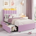 thumbnail image 1 of LED Twin Size Bed Frame with Storage Headboard with 2 Drawers Chic Wavy Headboard with Bookcase, Mattress Foundation with Wooden Slats Support, No Box Spring Needed, 1 of 7