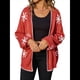 thumbnail image 3 of Suéter de Punto Tipo Cárdigan de Larga con Estampado de Copos de Nieve para Mujer, Abrigo Abierto por Delante. Naranja L, 3 of 10