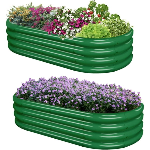 Kit de Jardin Surélevé Galvanisé xx Pi Grand Bac à Plantes Galvanisé Ovale Bacs de Jardin Surélevés en Métal Jardin Extérieur Surélevé pour Cours Arrière Terrasses et Balcons Argent