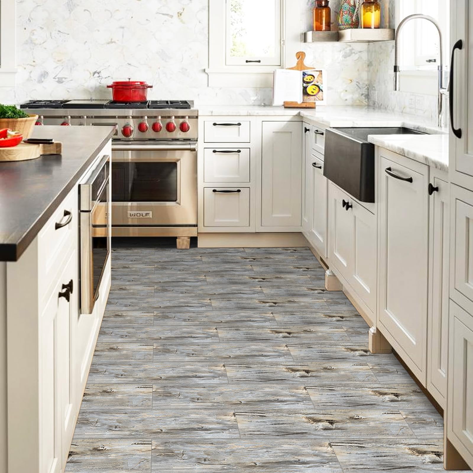Peel And Stick Floor Tile  Vinyl Flooring Self Adhesive Durable 10-pack 15 Sq.ft Wood Look Tiles Waterproof For Transfer Bathroom Kitchen Rv Living Room