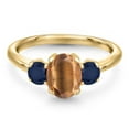 thumbnail image 3 of Gem Stone King 10K Yellow Gold Brown Tiger Eye and Blue Sapphire Engagement Ring for Women | 1.95 Cttw | Oval 8X6MM | Gemstone Birthstone | Size 6, 3 of 6
