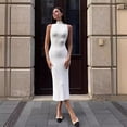 thumbnail image 3 of Vestido blanco ajustado sin mangas para mujer, vestido sexy ajustado de cuello alto, moda de verano 2024, vestidos largos de punto, 3 of 5