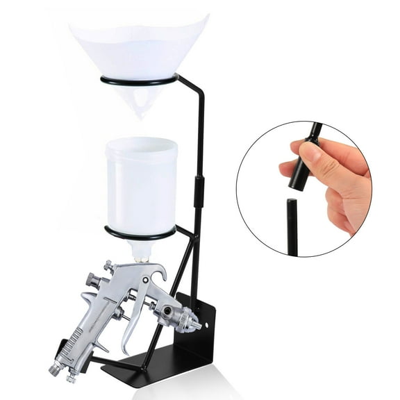 Dual Mount Spray Gun Stand - Gravity Feed HVLP Holder w/Integrated Strainer Bracket