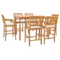 thumbnail image 4 of 7 Piece Teak Wood Castle 63" Rectangular Outdoor Patio Bistro Bar Set including 6 Barstools with Arms, 4 of 5