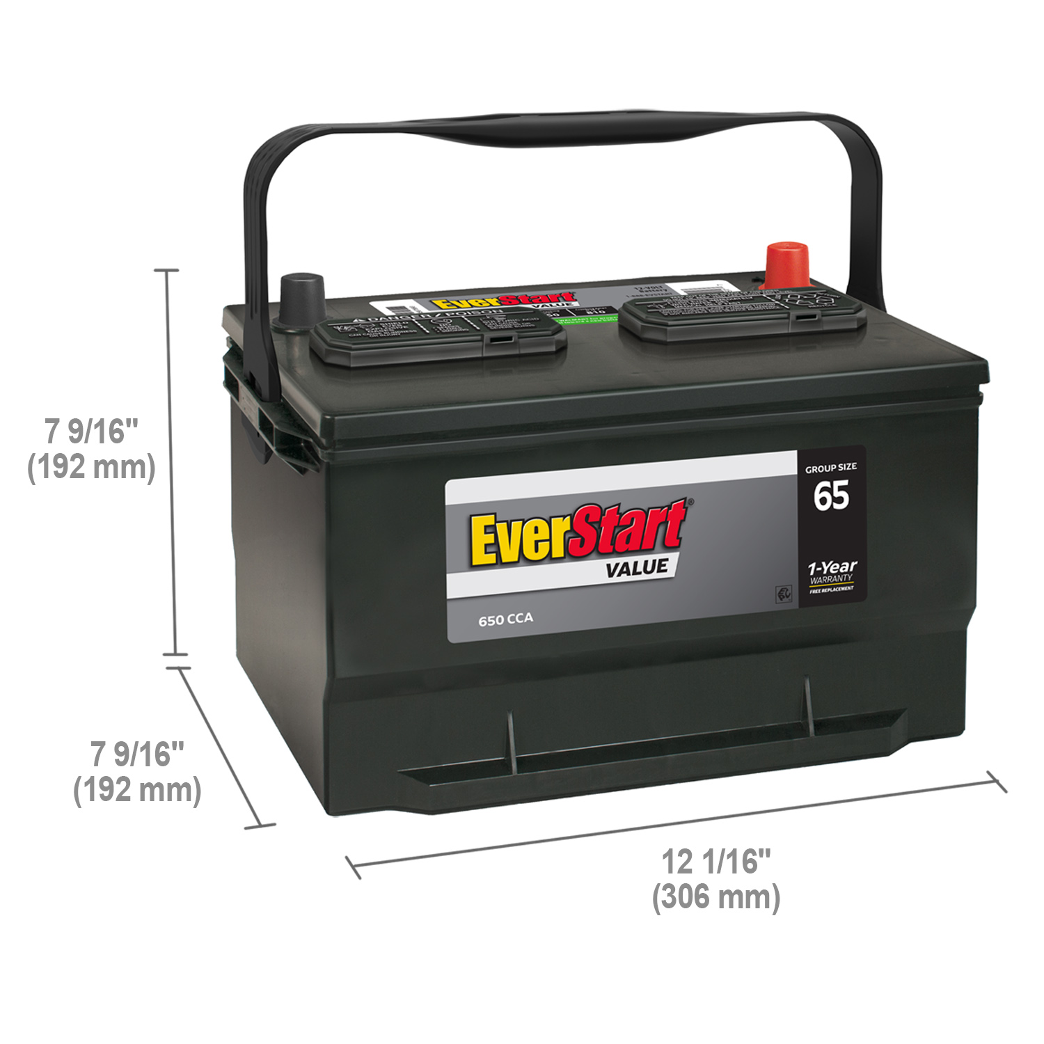 EverStart Value Lead Acid Automotive Battery, Group Size 65 12 Volts, 650 CCA - image 2 of 7
