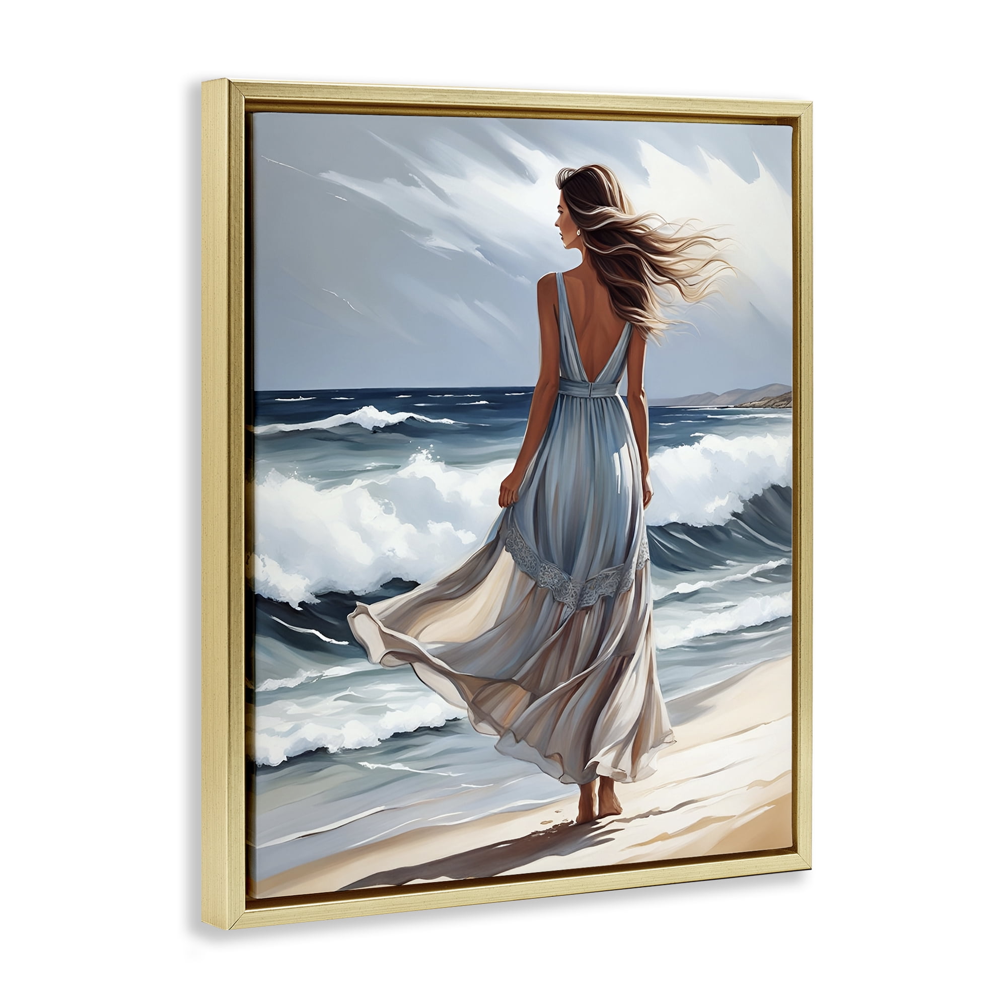 Stupell Industries Walk In The Waves Gold Framed Floater Canvas Wall Art, design by Tabz Jones