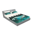 thumbnail image 2 of Ambesonne Animal Fitted Sheet & Pillow Sham Set, Whale near Palm Island, Queen, Green and Blue, 2 of 2
