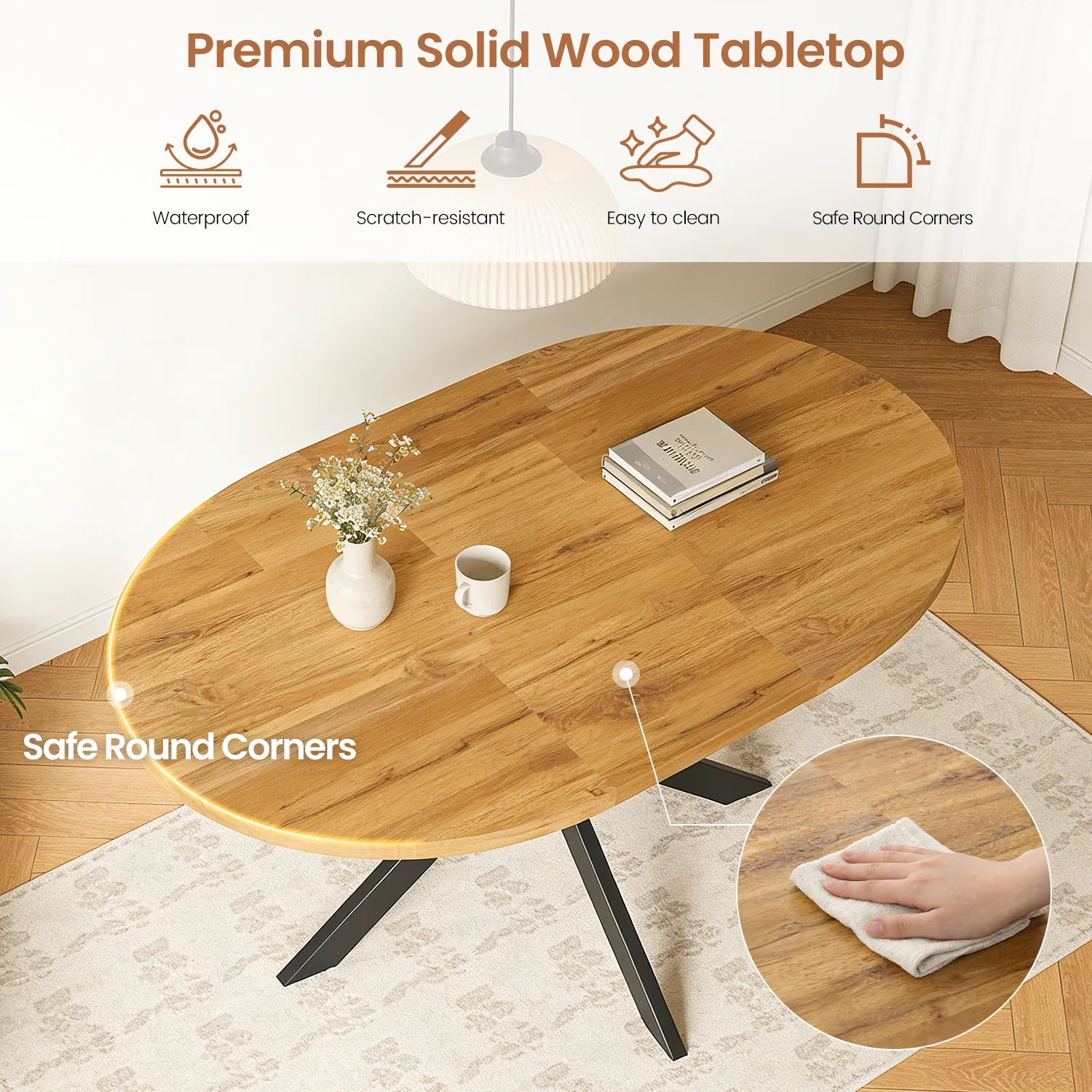 43.2"-59.2" Extendable Round Dining Table for 4-6,Mid Century Modern Wooden Round Table,Dining Room Table with Metal Frame for Dining Living Room ,Saving Space