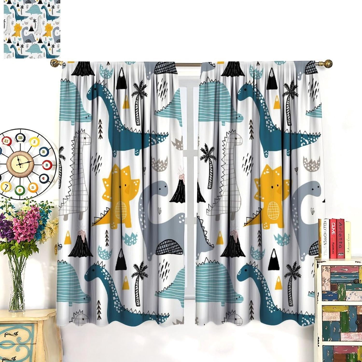 Kids Blackout Curtains,Each Panel W21 x 54" L,Baby Room Cartoon Animal Cute Dinosaur Rod Pocket Curtains for Boys Girls Bedroom Living Room Nursery Window Drapes 2 Panel Set 42" x 54"