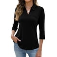 thumbnail image 2 of Nestiefly 3/4 Sleeve Tops for Women V Neck Collared Polo Shirts Dressy Three Quarter Sleeve Tops Golf Shirt with Chest Pocket Black L, 2 of 6